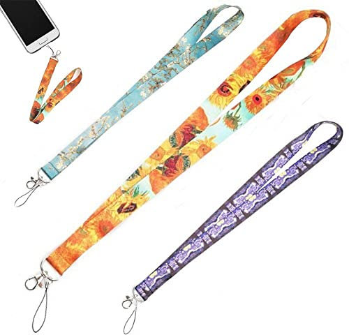 Hrippy Mobiltelefone Gurte 3pcs Van Gogh Anti Lanyard Polyester Hals Lanyards Tragbarer Auszeichenhalter Für Keys -id -Karten -Smartphones