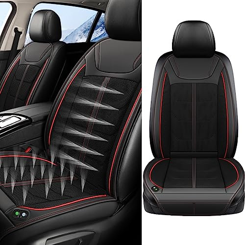 Car Cooling Seat Pad for Jaguar F-PACE F-TYPE E-PACE I-PACE XE XF XJ XJ L XK X760 X250,Conditioner Ventilated 12V Summer Cooling Winter Heating Seat Cushion,A/Blackred-A/Single Block