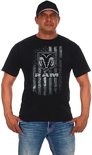 JH DESIGN GROUP Herren Dodge Ram T-Shirt American Flag Black Crew Neck Shirt, Schwarz, Mittel