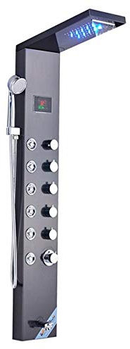 UNLOU Schwarzes Edelstahl-Regen-Wasserfall-Duschpaneel, an der Wand befestigtes SPA-Massagesystem, Duschsäulen-Kit mit Düsen, 8007 schwarz