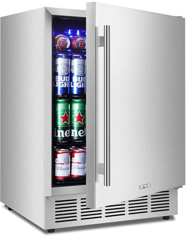 ORYMUSE 24 Outdoor Beverage Cooler Fridge - Undercounter Refrigerator, Stainless Steel Seamless Door - Holds 180 Cans, Powerful Cooling Compressor - Patio Kitchen, Commercial Use