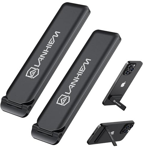 Lanhiem [2 pezzi Supporto per Smartphone Ultra Sottile Portatile, Supporto Pieghevole per La Parte Posteriore del Telefono, Mini Supporto Tavolo Compatibile con Tutti i Telefoni Cellulari, Nero
