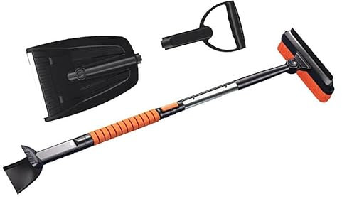 Poussoir de Pelle à Neige, Portable, Balai à Neige Pliable, poignée Ergonomique rétractable, métal Robuste, Grande capacité, durabilité Robuste, Acier Inoxydable, Poussoir de Pelle à Neige pour otone