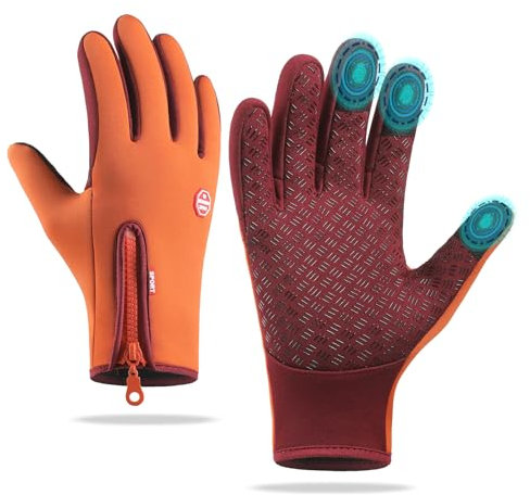 TOPWAYS Winterhandschuhe für Damen und Herren, Touchscreen, rutschfest, leicht, Silikongel, elastische Manschette, Thermisch, weich, für Radfahren, Sport, Laufen, Klettern (Orange, XXL)