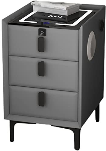 VELLOW Smart Bedside Table with Charging Station, LED Light 3 Shades of Light, Bluetooth Speaker, Modern Bedside Table Bedroom Locker with 3 Drawers