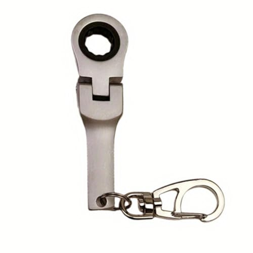 Michear 10mm Ratchet Spanner 180°Flex-Head Keyring Combination 10mm Spanner Portable Ratchet Ring Wrench (Frosted Silver)