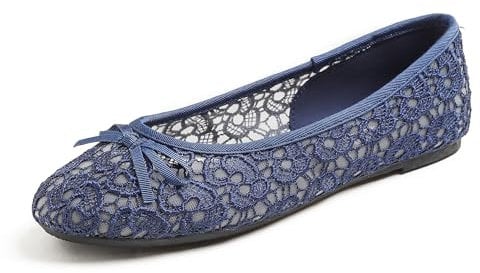 Feversole Round Toe Lace Ballet Crochet Flats Women's Comfy Breathable Dolly Shoes Navy UK6