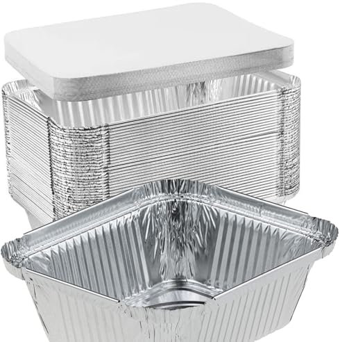 HERRAMIENHOME - Bandeja de aluminio con tapa de cartón 500 ml, lote de 50 unidades, bandeja de alimentos desechables, apta para horno, barbacoa, congelación, conservación de alimentos