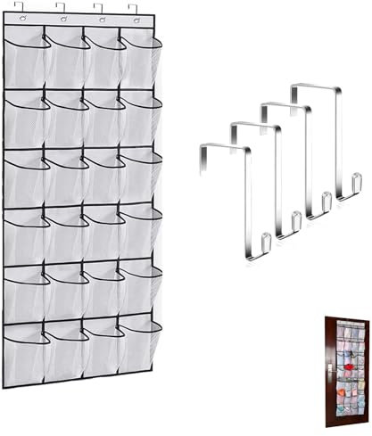 aqlbhz 1PCS Over Door Shoe Organiser with 24 Big Mesh Pockets Hanging Shoe Storage - 150 * 20cm (White)