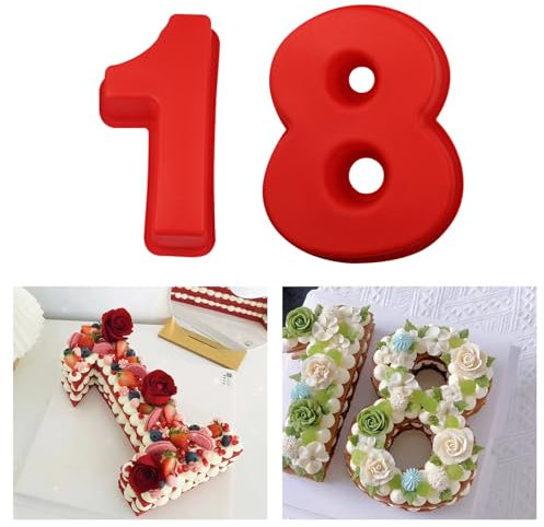 AIYONG Stampo per Dolci a Forma di Numero 18, Stampo da Forno per Torta in Silicone, Numero 10 Pollici Stampo in Silicone per Compleanno Anniversario Matrimonio Accessori