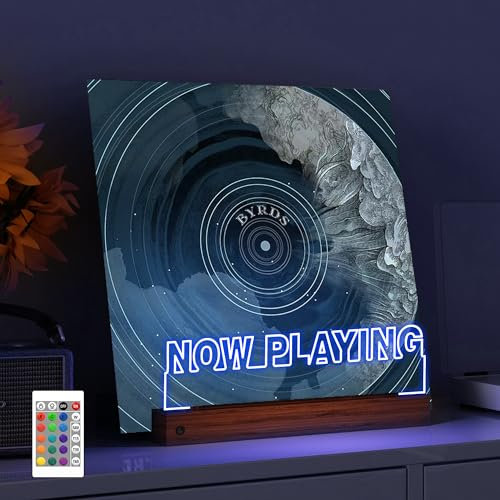 YuanDian Schallplattenständer, Light up Now Playing Vinyl Record Stand mit 16 wechselnden Farbe Lichter, hölzerne Acryl-Halter für Vinyl-Album-Display und Lagerung