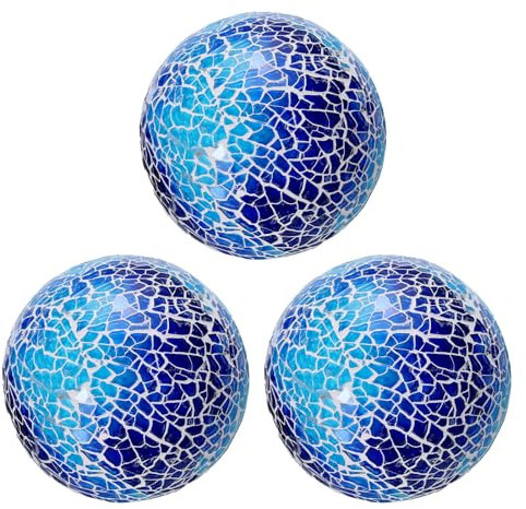 sourcing map 3Pcs Decorative Glass Balls 8cm Orbs Centerpiece Balls Mosaic Glass Ball Sphere for Decor Bowls Vases Dining Table Party, Deep Blue