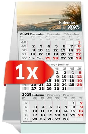 PRIMUS PRINT Tischaufstellkalender 2025 – 3-Monats-Tischkalender zum Aufstellen – Schreibtischkalender, Stehkalender – 95x194mm, 70g Naturpapier, Inklusive Datumsschieber, Verschiedene Ausführungen