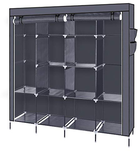 Bonnlo Kleiderschrank, Offener Kleiderschrank Stoff, 169,5 x 45 x 181,5 cm, Stoffschrank mit Kleiderstange & Ablagen Stabil, für Schlafzimmer, viel Stauraum, Faltbar, Grau