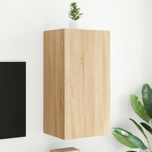 Homgoday Meuble TV mural avec lumières LED chêne Sonoma 40,5 x 35 x 80 cm, meuble TV salon, table basse pour TV, meuble de salon industriel, support TV