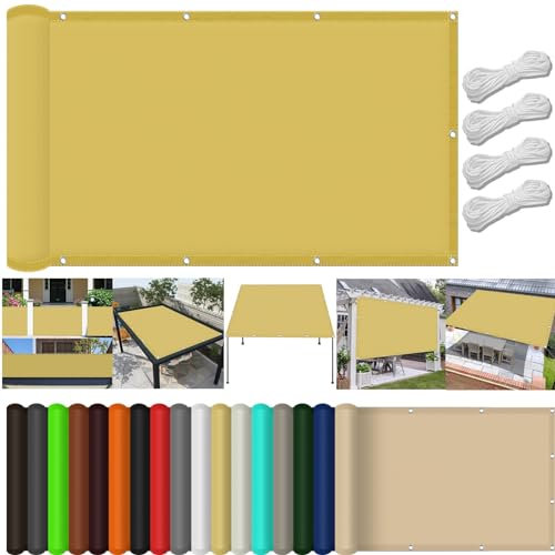 Tenda da Sole Parasole 250 x 350 cm Impermeabile, Protezione Antivento 98% Anti UV Telo Ombreggiante Tenda da Sole per Esterno Terrazza Giardino, Color Crema