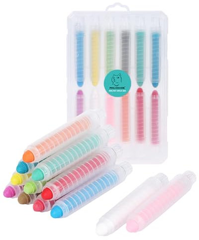 PHILODOGS Gesso colorato anti-polvere per bambini e bambini, scrittura liscia su lavagna, lavagna e marciapiedi, 12 colori, 12 pezzi (confezione regalo)