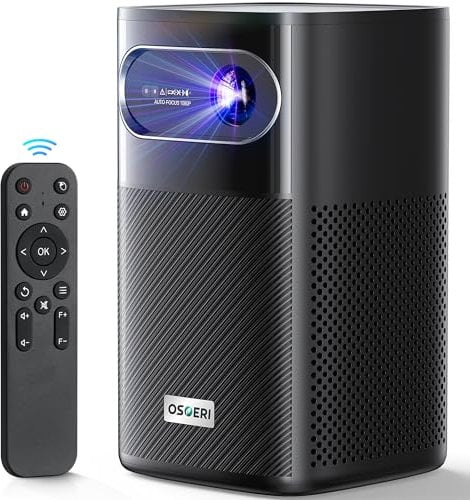 Osoeri Mini Projecteur Portable 1080p, 400 Lumens ANSI Videoprojecteur WiFi, DLP Projecteur en Charge 4K avec 2×10W Haut-Parleurs, Projecteur Rechargeable avec Mise au Point Automatique