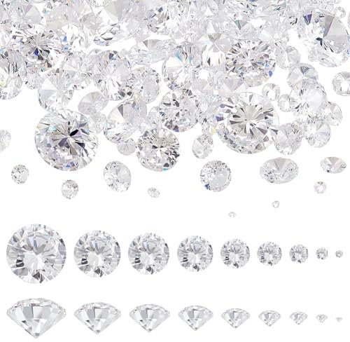 Beebeecraft 230 Stück Klar Cubic Zirkonia Stein lose CZ Stein 9 Größen Facettiert Cabochons Strass Spitze Rückseite Kristall Diamant für Nail Art Ohrring Ringherstellung 1.2~10mm