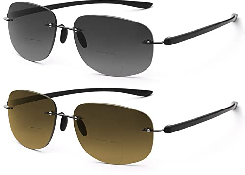 PEEPAI 2 Paars Bifokale Lesebrille UV-Schutz Sonnenbrillen Computer Anti Blue Blendung Frameless Brille für Männer und Frauen