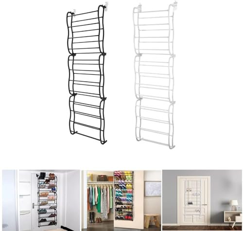 DUAS 36 Pair Shoe Rack – 12 Tier Over-the-Door Hanging Organiser – Space-Saving Shoe Storage Stand for Closet, Bedroom, or Cloakroom – White & Black (White)