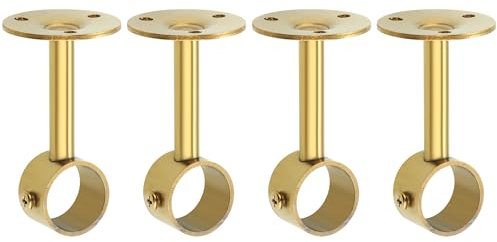 Alise Gardinenstangenhalter mit Einstellschraube, Schrankstangenhalter, Wandmontage, Edelstahl-Vorhangstange, Flanschhalterungen, gebogene Duschvorhangstange für Badezimmer, goldfarben, 4 Stück