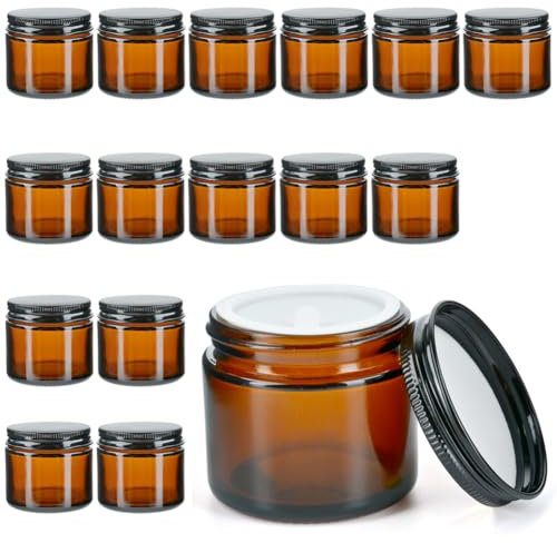 YFZYT Cremedosen zum Befüllen 60ml, 16 Stück Runde Kleine Braunglas mit Deckel, Kann als Salbentiegel, Creme Behälter für Glastiegel, Kosmetische Lagerung, Gesichtscreme, Lippenbalsam Behälter
