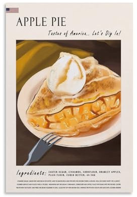 Poster Apple Pie Food, Retro-Restaurant-Poster, amerikanische Küche, Esszimmer, Poster, Leinwand-Poster, Wandkunst, Dekordruck, Gemälde für Wohnzimmer, Schlafzimmer, Dekoration, 60 x 90 cm