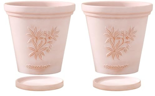 Lot de 2 grands pots de fleurs ronds vintage en terre cuite rouge pour intérieur et extérieur avec trou de drainage et plateau - Cadeau idéal