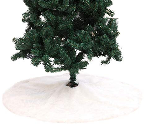 Tappetino decorativo per albero di Natale, bianco, in peluche, per feste di Capodanno