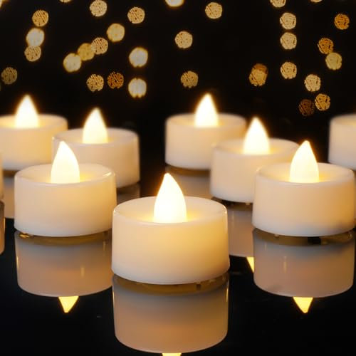 AMAGIC 24-Pack Bright Flicker LED Tea Lights Battery Operated, 200+Hour Fake Electric Candles TeaLights for Halloween, Diwali, Wedding Table Decor, Mother's Day