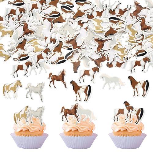 56 Stück Essbare Pferde Tortendeko Geburtstag Pferde Kuchen Deko Wildes Tier Horse Cupcake Toppers für Pferde Thema Baby Dusche Kinder Geburtstag Party Kuchen Dekorationen