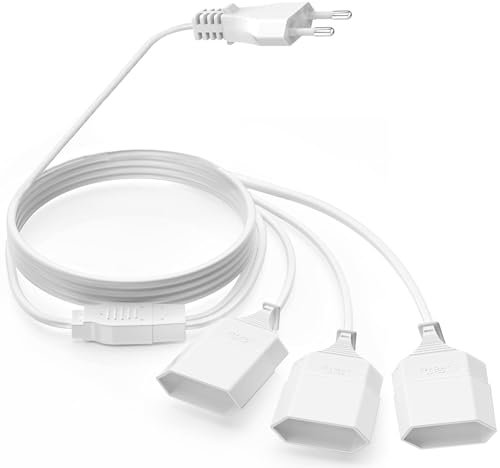Verlängerungskabel Flach, 5M Stromkabel Verlängerung, 3 in 1 Typ-C Stromstecker Flach, Eurostecker auf Doppel Typ-C EuroBuchse, 0.75 mm² Stromkabel 2,5A/250V für PC Lampen Phone-Weiß