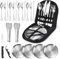 SRJEQC Juego de Cubiertos de Camping para 4 Personas, 21 Piezas Vajilla Camping,Acero Inoxidable Juego de Cubiertos de Viaje Portátil para Camping,Picnic,Viajes y BBQ-Negro