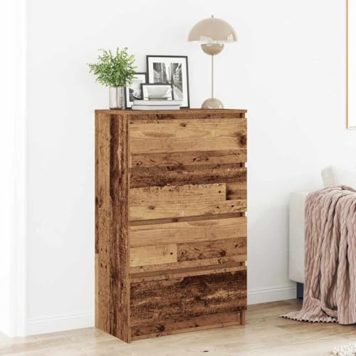 Myheimly Sideboard Kommode mit viel Stauraum, Schrank mit 4 Schubladen, Schubladenschrank Anrichte für Wohnzimmer, Modern, Altholz-Optik 60x35x98,5 cm Holzwerkstoff
