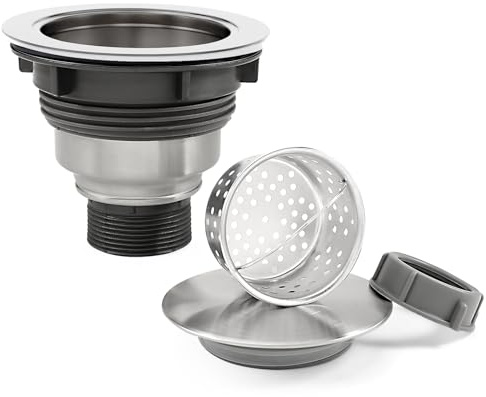 QuiLanTu 114mm Kitchen Sink Waste Kit Replacement Sink Drain Assembly Removable 304 Stainless Steel Deepen Sink Strainer Basket with Sealing Cover for Kitchen Laundry Room RV(Brushed)