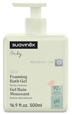 Suavinex, Gel Douche Bébé Corps et Cheveux, Shampoing Moussant, Sans Savon, Adapté Peaux Sensibles et Nouveau-nés, Ne Pique Pas les Yeux, 92% Ingrédients Origine Naturelle, avec Prébiotique, 500 ml