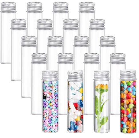 THXFUNAREA 20 Stück Reagenzgläser mit Schraubverschluss Aus Aluminium,25ml kleine Glasflasche Glas,Klare Flüssigkeitsprobe Fläschchen Flaschen,Tierhaar-Gedenkflasche