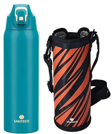SANTECO Botella con bloqueo de seguridad contra fugas, termo de acero inoxidable, 1,5 l, sin BPA, termo con bolsa de transporte, botella de agua apta para lavavajillas, para viajes, camping, color