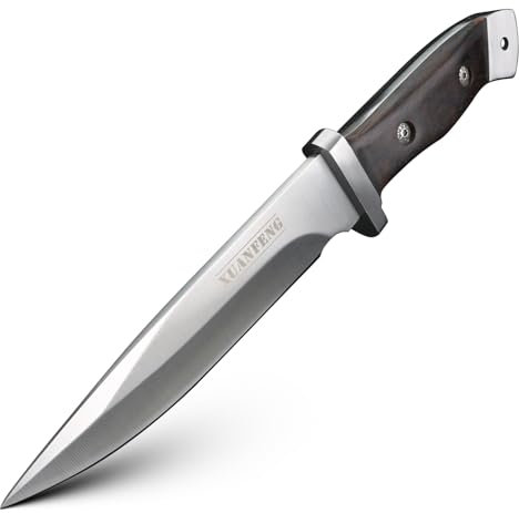 XUANFENG Couteau Outdoor Survival avec étui en cuir, Bushcraft tranchant chasse Camping Robuste, manche en bois