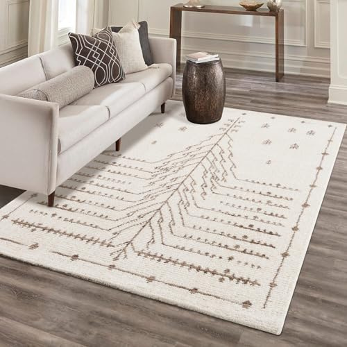 carpet city Wohnzimmer Teppich Flauschig Creme, Braun - 200x290 cm - Geometrisches Kilim-Muster - Weiche Microfasern - Boho Teppiche Schlafzimmer, Flur, Esszimmer