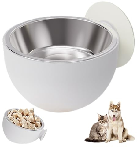 Gamelle murale pour chien – Support de gamelle pour chien | Gamelles à suspendre en acier inoxydable | Passe au lave-vaisselle pour la nourriture et l'eau | Adhésif magnétique, ou simplement les poser