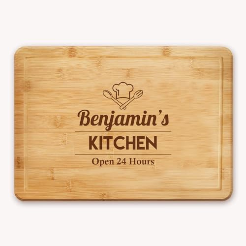 Personalised Chopping Board | Custom Name and Message Chef Hat Design | Head Chef | Kitchen Open 24 Hours