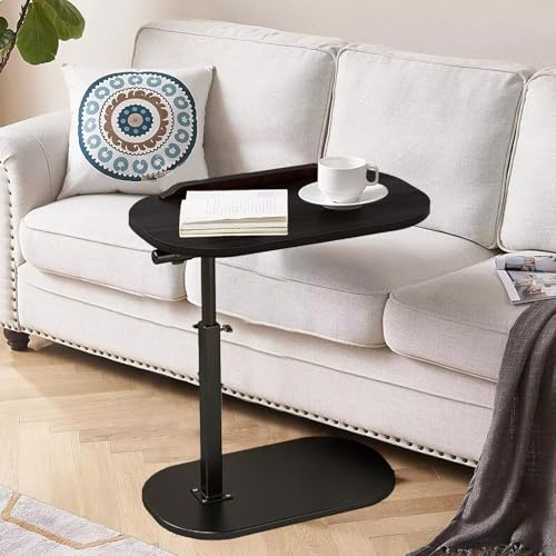 HAMON C-Shaped Side Table,Side Table Lifting Laptop Desk,Adjustable Height 360° Swivel Tabletop,Coffee Table,Couch End Tables That Slide Under for Sofa,Bed,Bathtub,Rotating Top(Black)