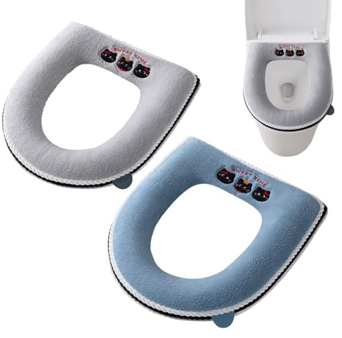 Toilettensitzbezug, Satiskid 2 Stück Weiche WC-Sitzbezüge mit Griff, Universal Dicker WC-Sitze Wasserdichtes WC-Sitzkissen Toilettensitzpolster mit Griff