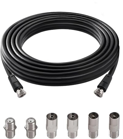 AmiCera SAT Kabel 3m, F Stecker auf F Stecker Antennenkabel Hochgeschwindigkeits RG6 Koaxialkabel mit 6 Stücke Verlängerungskupplungen, Satellitenkabel Kabel für Kabelbox TV Digital Router