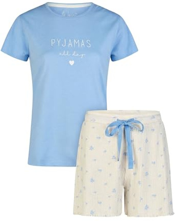 By Louise Damen Pyjama - Kurzarm Schlafanzug mit kurzer Hose Hellblau