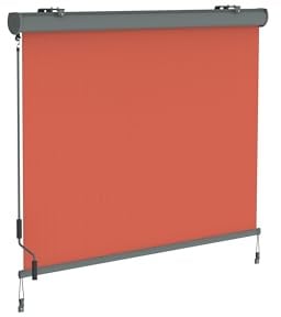 Canopée Store Vertical Rétractable avec Coffre, Store Enrouleur Exterieur avec Manivelle pour Balcon, Terrase, Brise Vue pour Jardin, Corail, 2,5 x 1,4 m (H x L)
