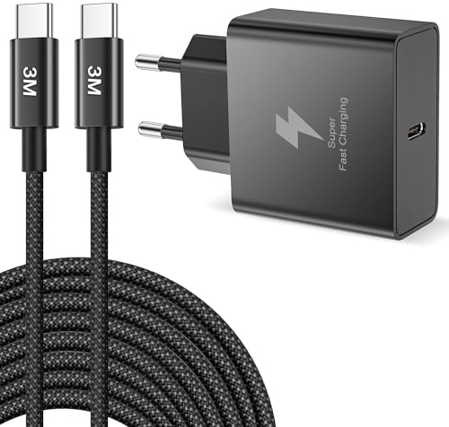 45W Cargador USB C Carga Rapida para Samsung Galaxy S26/S25/S24/S23/S22/S21 | S20 Ultra Plus/Note20/A73/A53/S10, Cabezal Cargador Tipo C Enchufe USB C con Cable UsB C 3M, cargador Movil Adaptador Tipo C
