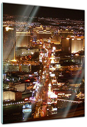 Glasbild - Las Vegas Strip bei Nacht - 60 x 80 cm - Deko Glas - Wandbild aus Glas - Bild auf Glas - Moderne Glasbilder - Glasfoto - Echtglas - kein Acryl - Handmade